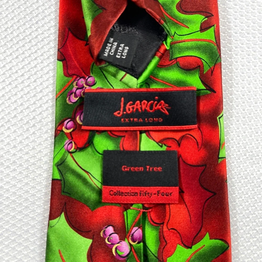 J. Garcia Green Tree Collection Fifty-Four Holly Christmas‎ Silk Tie Extra Long